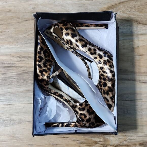 🩵NIB Nine West Black & Metallic Gold Leopard Print High Heel Pumps Size 8 - Picture 15 of 16
